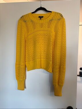ME+EM Bright Yellow Openwork Crewneck Sweater